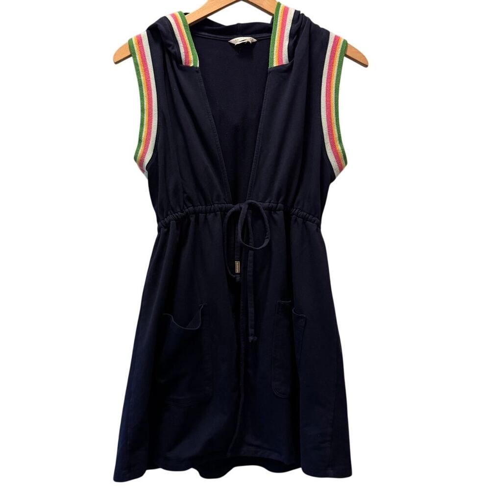 Trina Turk Women S Beach Open Front Hoodie CoverUp Navy Blue Rainbow Sleeveless